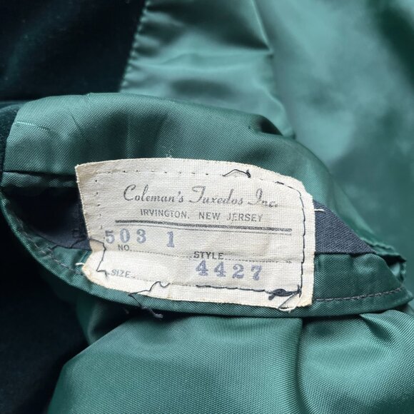 Vintage 60s 70s After Six Forest Green Velvet Trim Tuxedo Jacket Extra Large - Picture 8 of 8